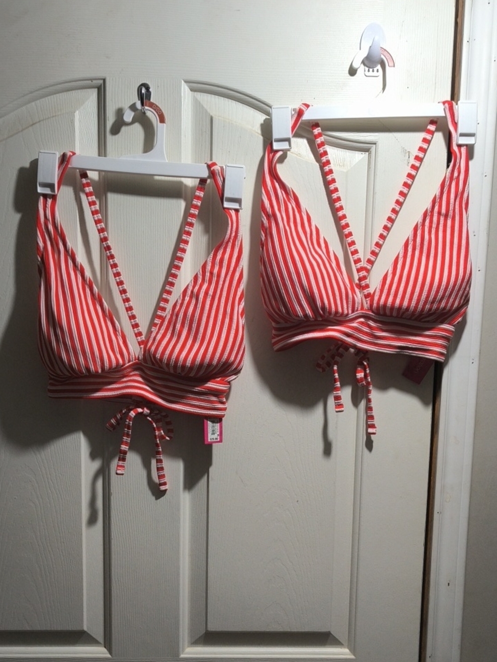 Xhilaration Coral and White Striped Wrap Triangle Bikini Top